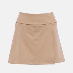 Goldbergh Anais Tennis Skirt Tan Skort Built In Shorts Gold Logo Faux Slit Large
